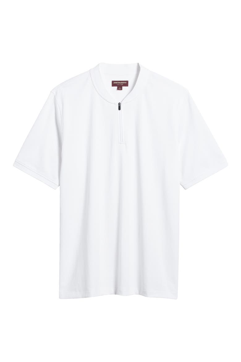 Quarter Zip Jacquard Pima Cotton Blend Knit Polo, Alternate, color, WHITE