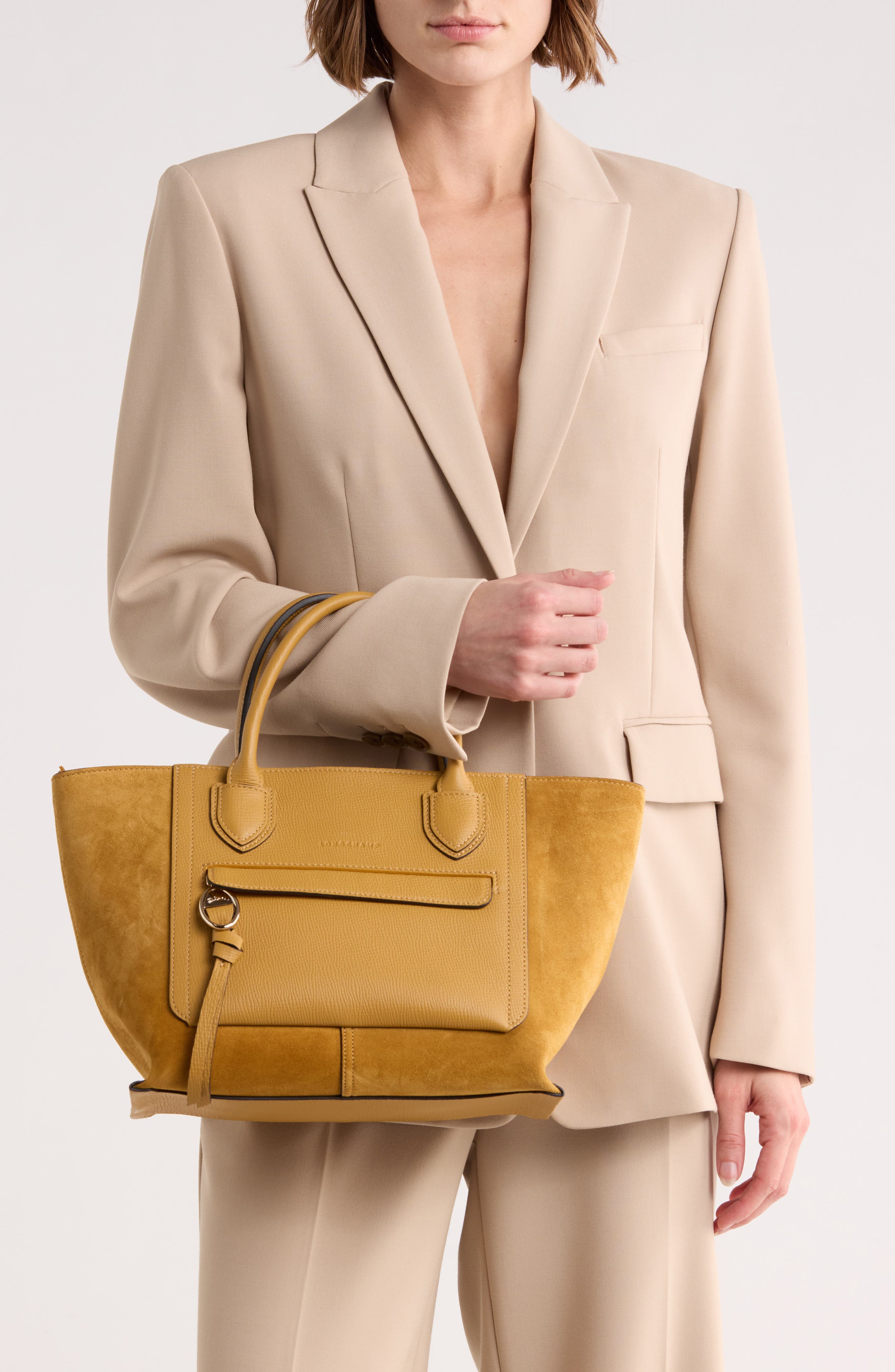 Longchamp Mailbox Medium Leather Tote, Alternate, color, Honey