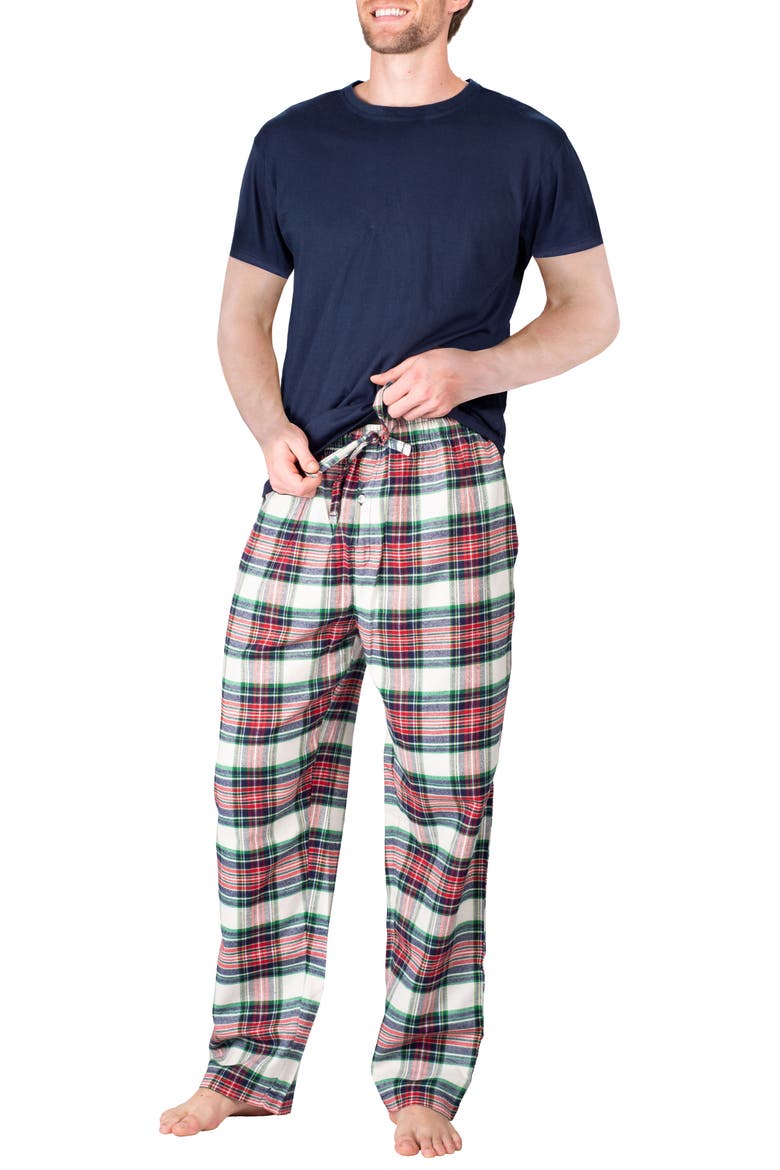 Knit Brushed Grid Flannel Pajamas, Main, color, TARTAN PLAID