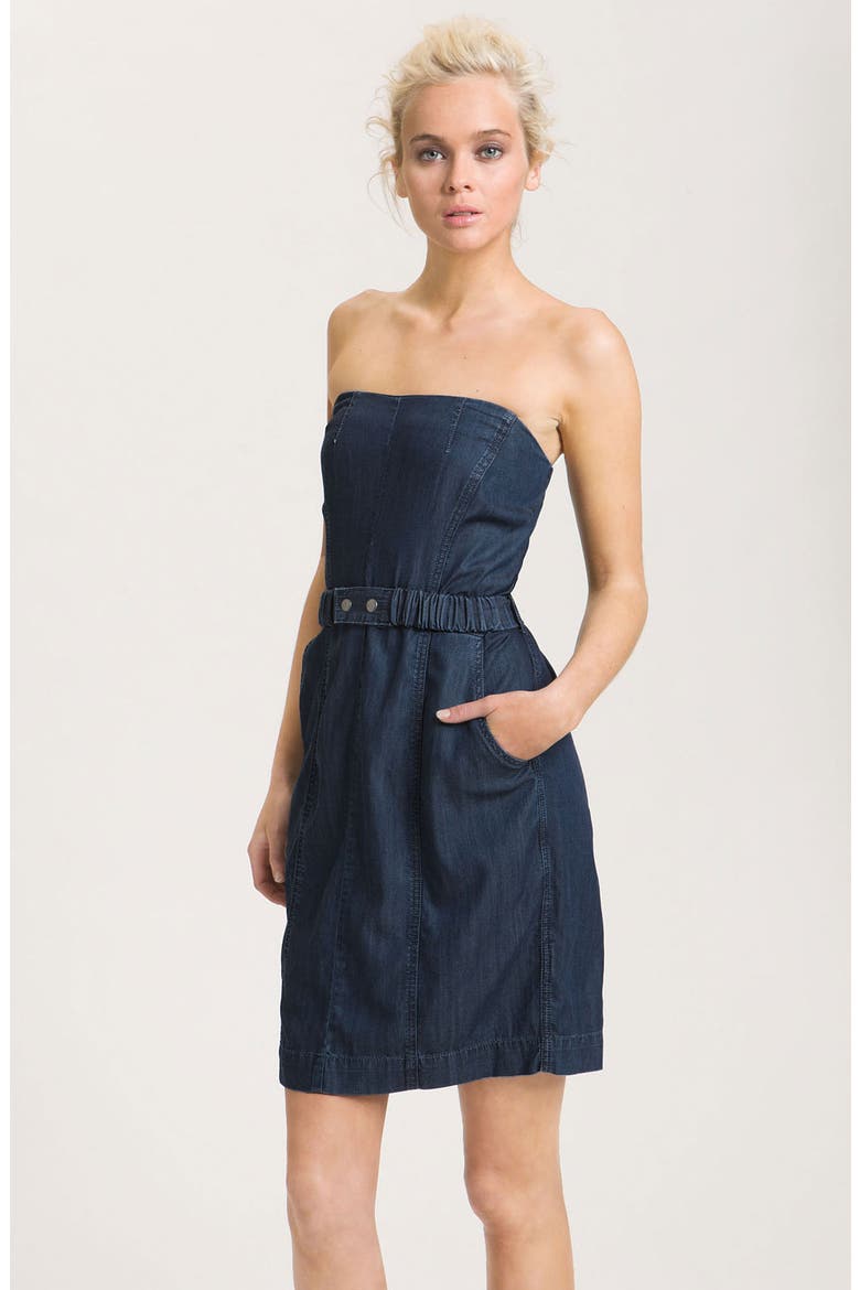 Strapless Denim Dress, Main, color, PURE BLUE