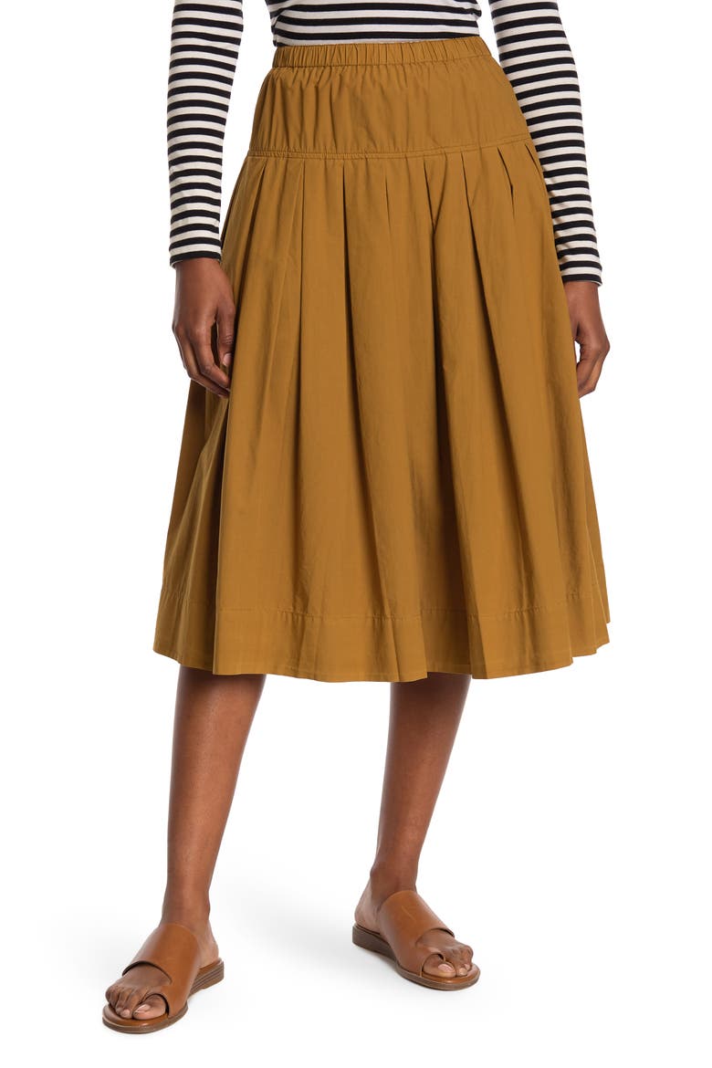 Paper Poplin Pull-On Midi Skirt, Main, color, CARAMEL