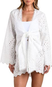 L'AGENCE Monstera Eyelet Cove Long Sleeve Cotton Cover-Up