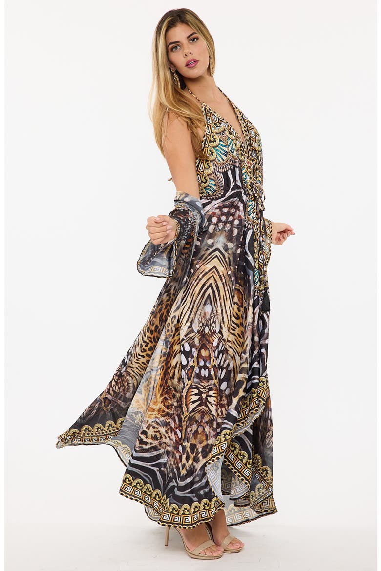 Animal Print Halter Dress, Alternate, color, BROWN