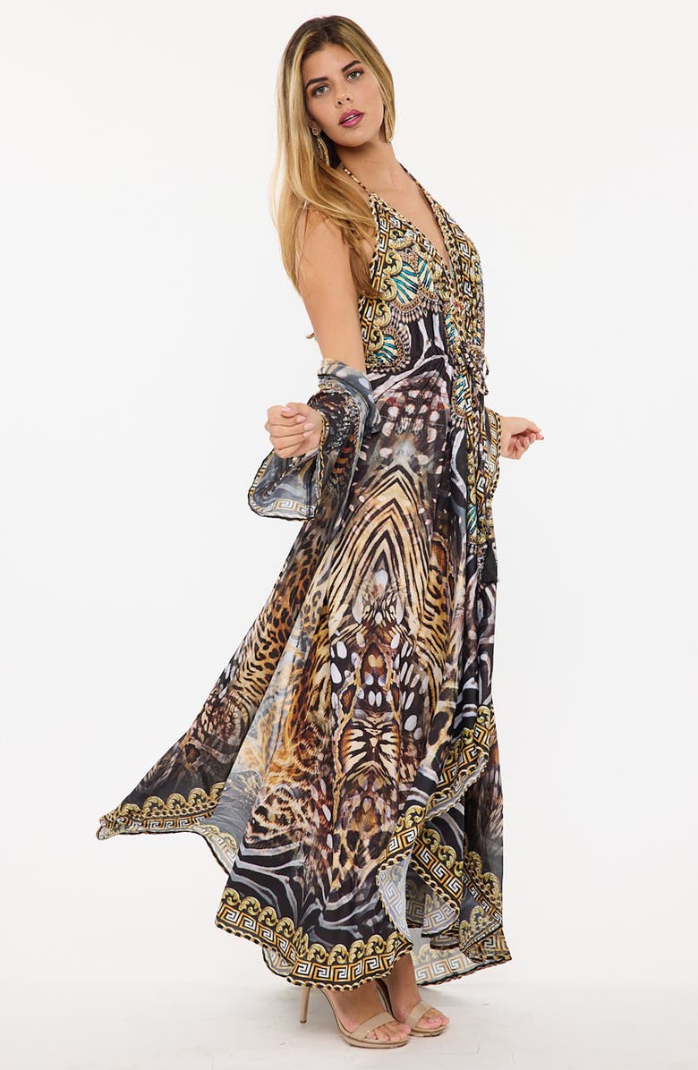 RANEES Animal Print Halter Dress, Alternate, color, Brown