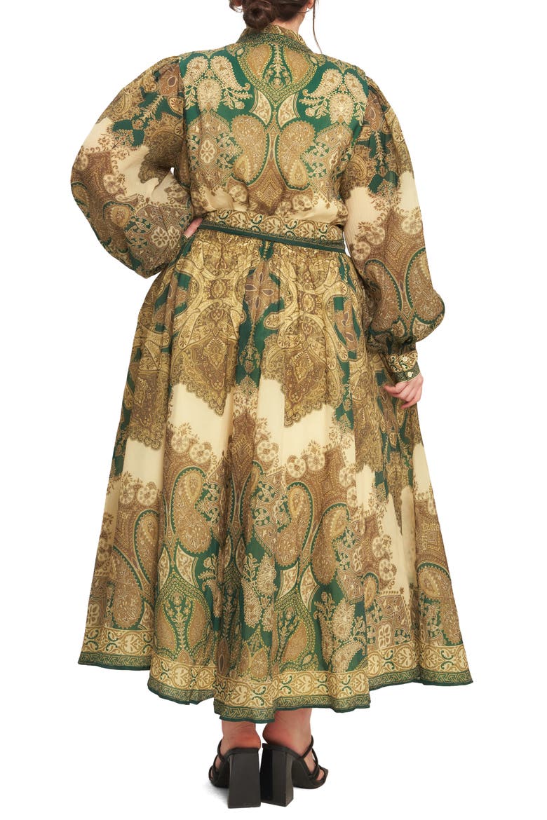 Paisley Long Sleeve A-Line Shirtdress, Alternate, color, IVORY GREEN