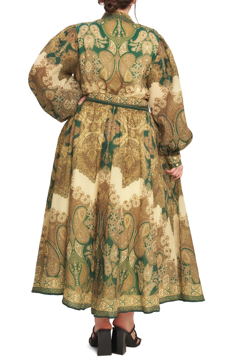 FLYING TOMATO Paisley Long Sleeve A-Line Shirtdress, Alternate, color, Ivory Green