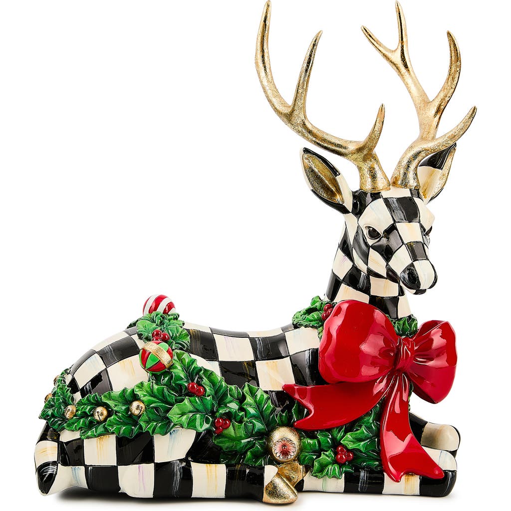 Mackenzie-childs Mackenzie Childs Holly Check Resting Deer Figurine In Multi