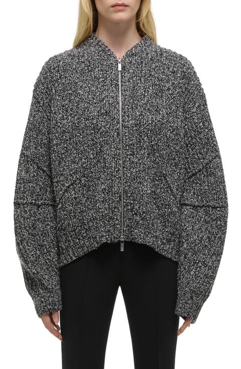 Marled Wool Blend Zip-Up Cardigan