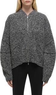 Helmut Lang Marled Wool Blend Zip-Up Cardigan