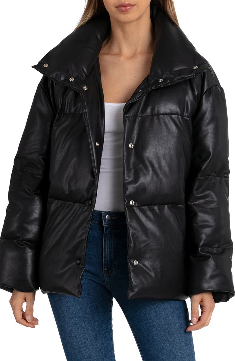 Bagatelle Faux Leather Puffer Jacket, Main, color, 