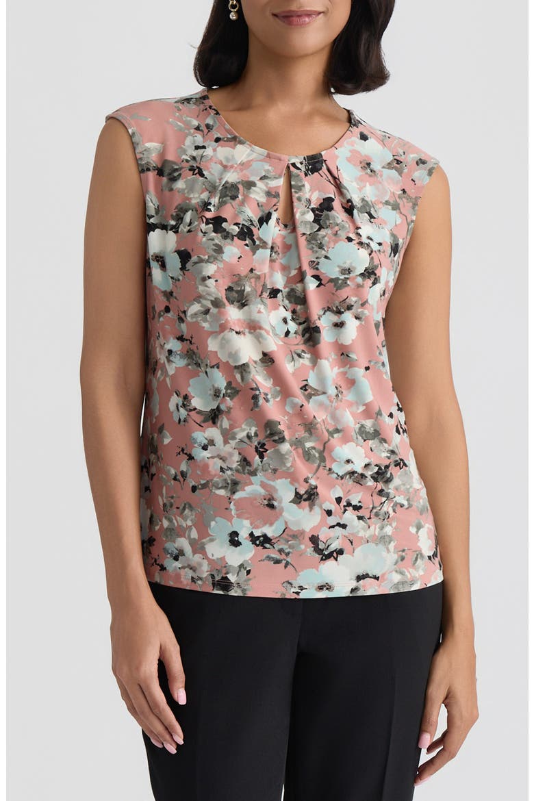 Floral Print Keyhole Sleeveless Top, Main, color, TEAROSE MULTI