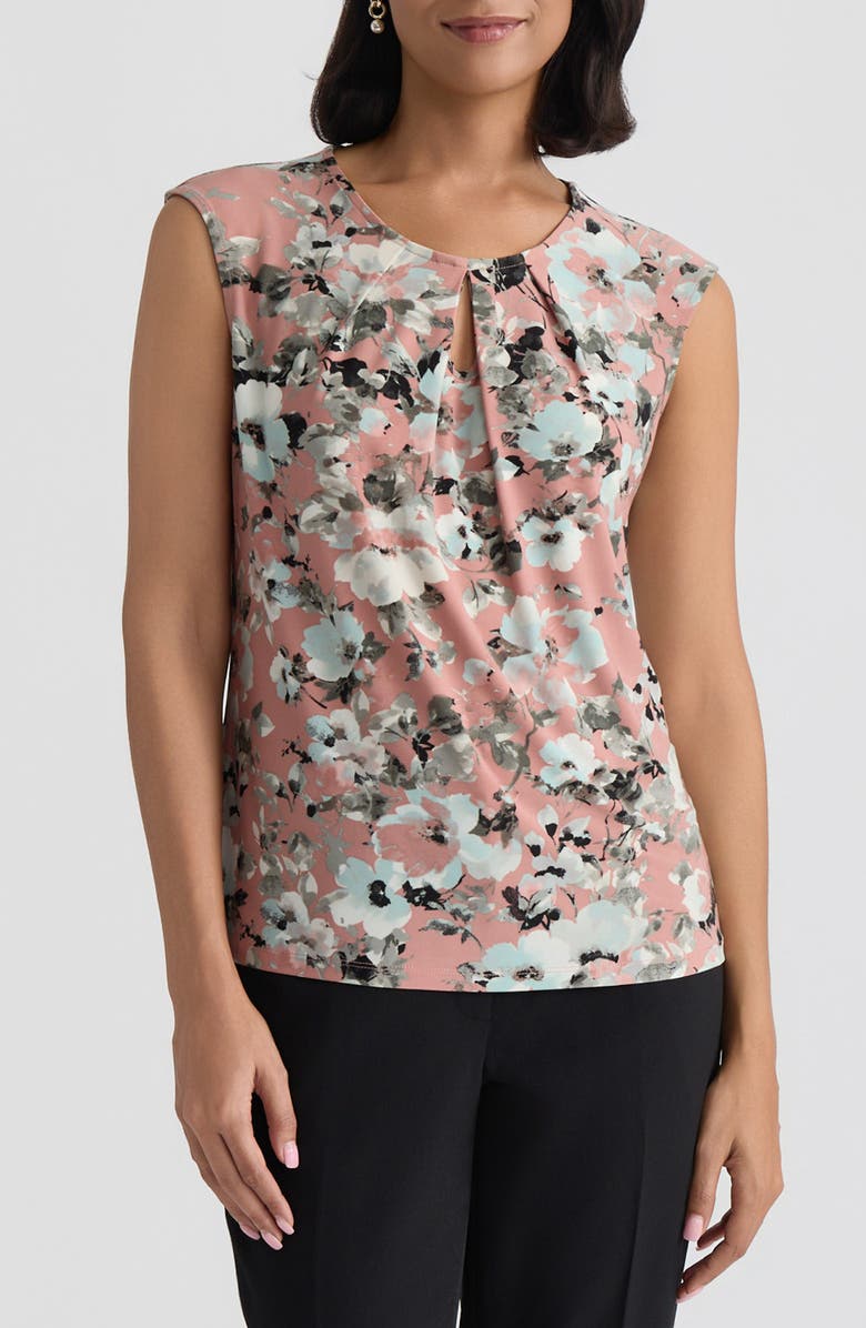 KASPER Floral Print Keyhole Sleeveless Top, Main, color, Tearose Multi