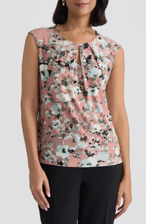 Floral Print Keyhole Sleeveless Top