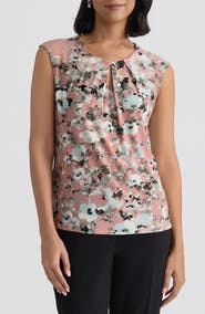 KASPER Floral Print Keyhole Sleeveless Top