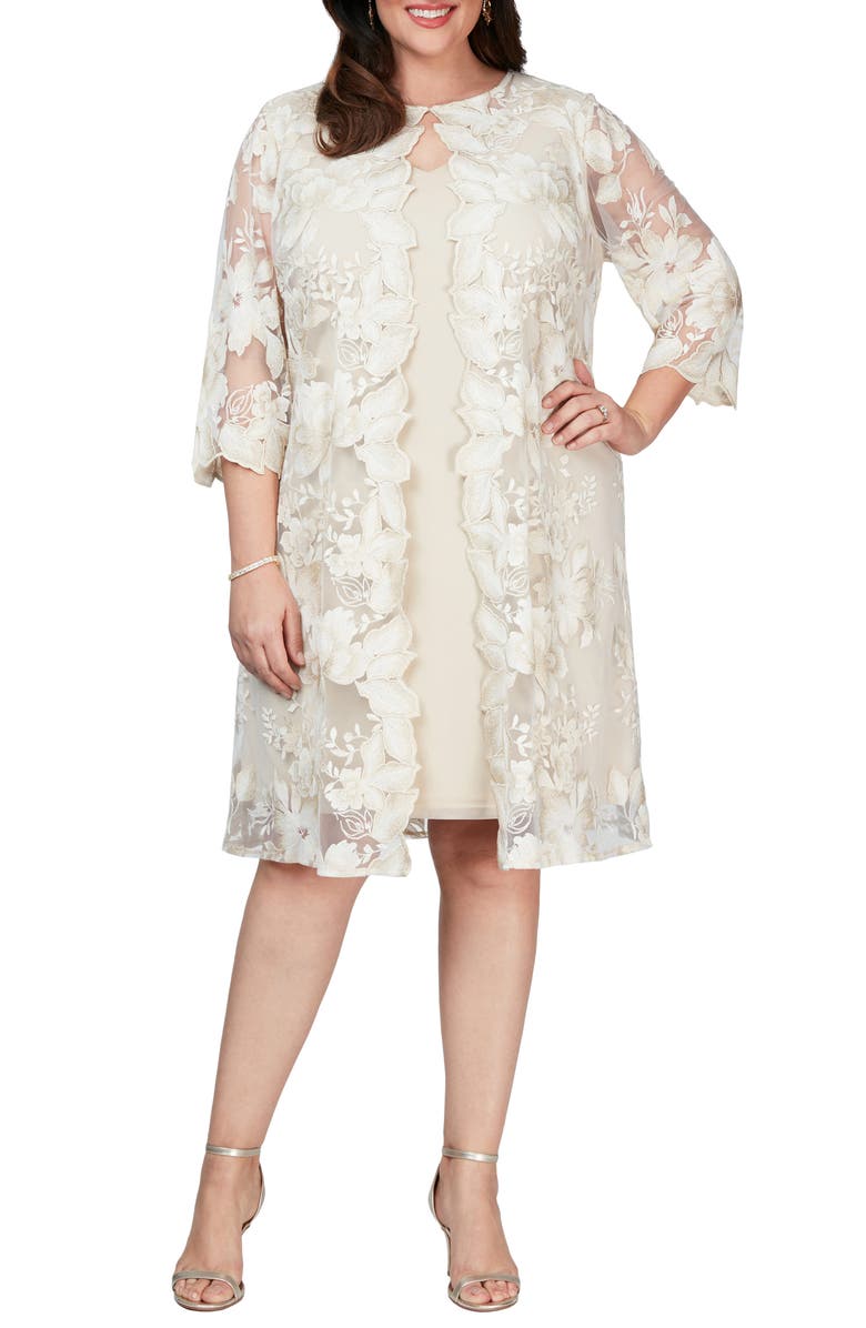 Alex Evenings Embroidered Mock Jacket Cocktail Dress, Main, color, 