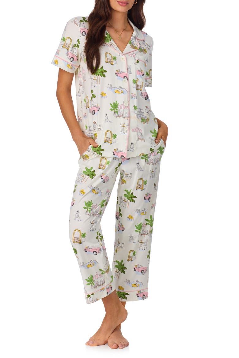 Print Stretch Organic Cotton Jersey Crop Pajamas, Main, color, POOLSIDE POODLES