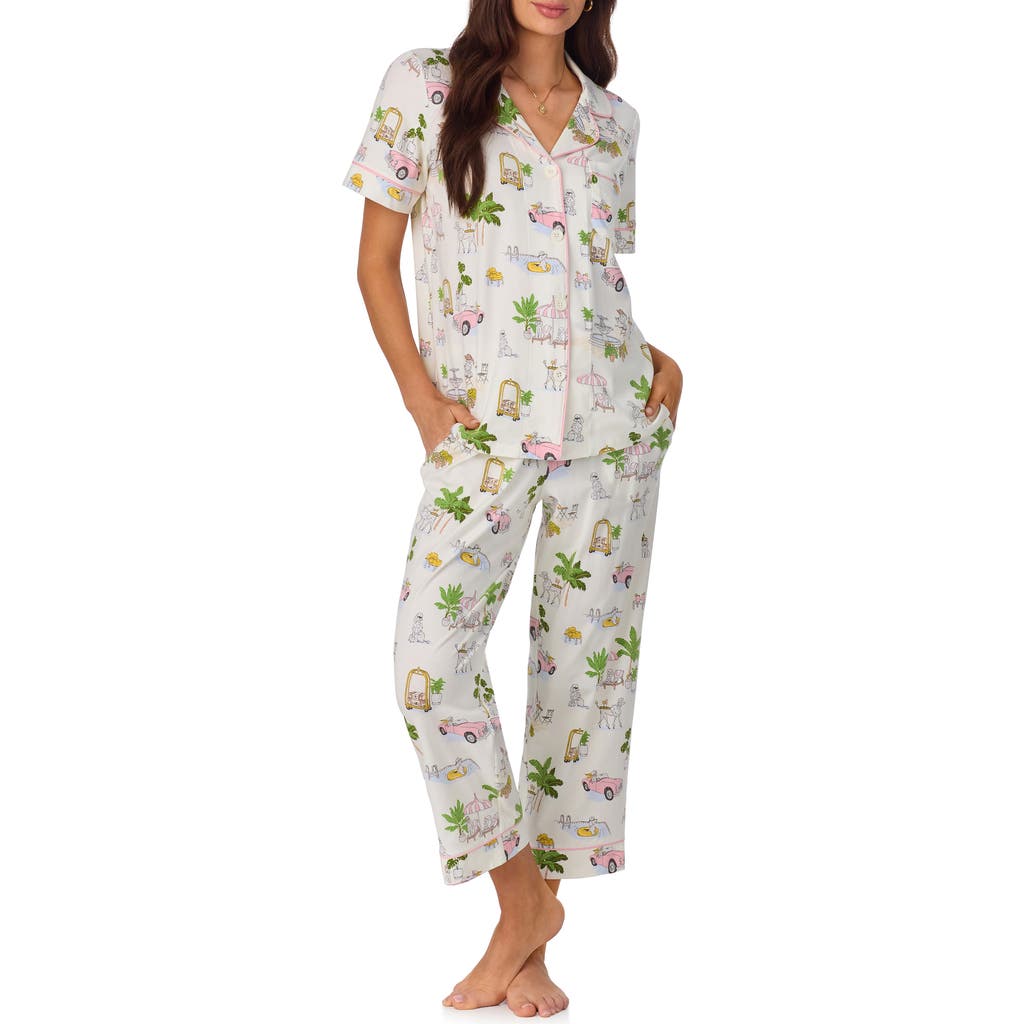 Bedhead Pajamas Print Stretch Organic Cotton Jersey Crop Pajamas In Poolside Poodles