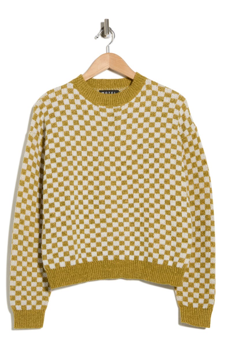 Motel Karu Check Knit Pullover Sweater, Main, color, Green
