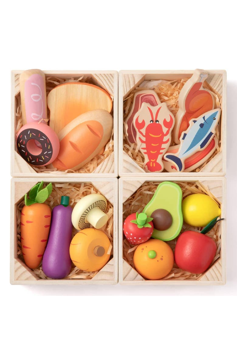 Wooden Play Food Set with Display Rack for Kids, Alternate, color, Multicolor