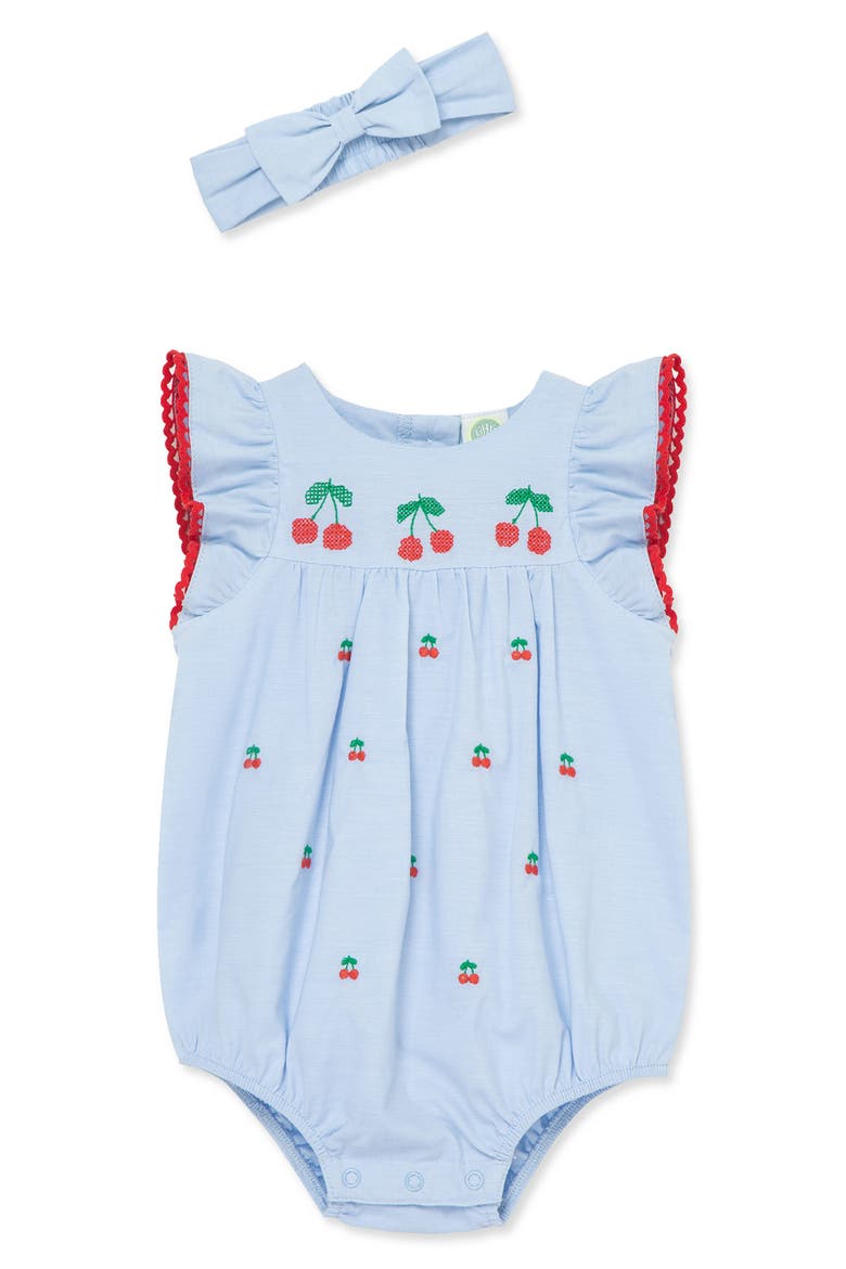 Cherries Bubble Bodysuit & Headband Set, Main, color, BLUE