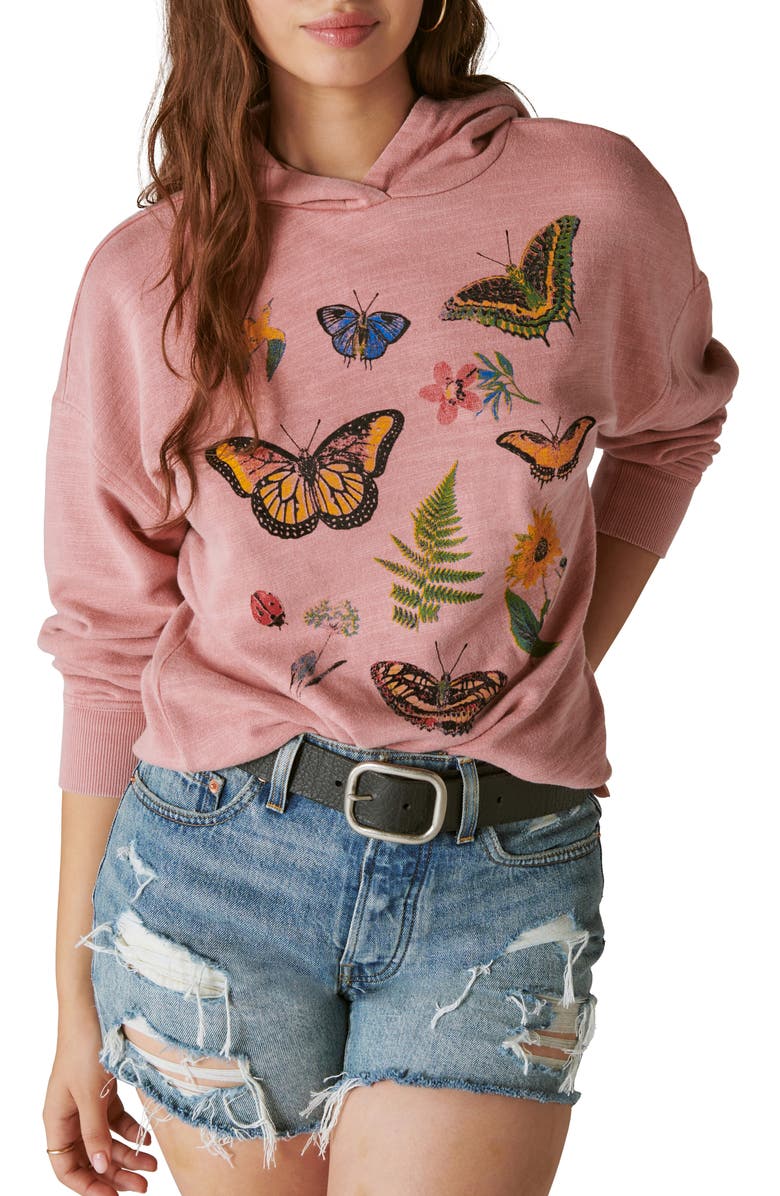 Lucky Brand Butterfly Floral Cotton Graphic Hoodie, Main, color, 