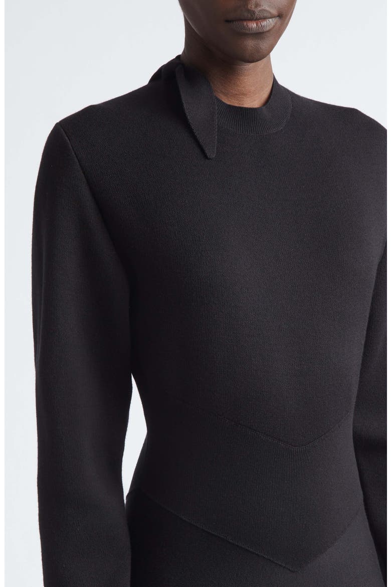 Long Sleeve Bow Wool & Cotton Blend Trumpet Sweater Dress, Alternate, color, BLACK