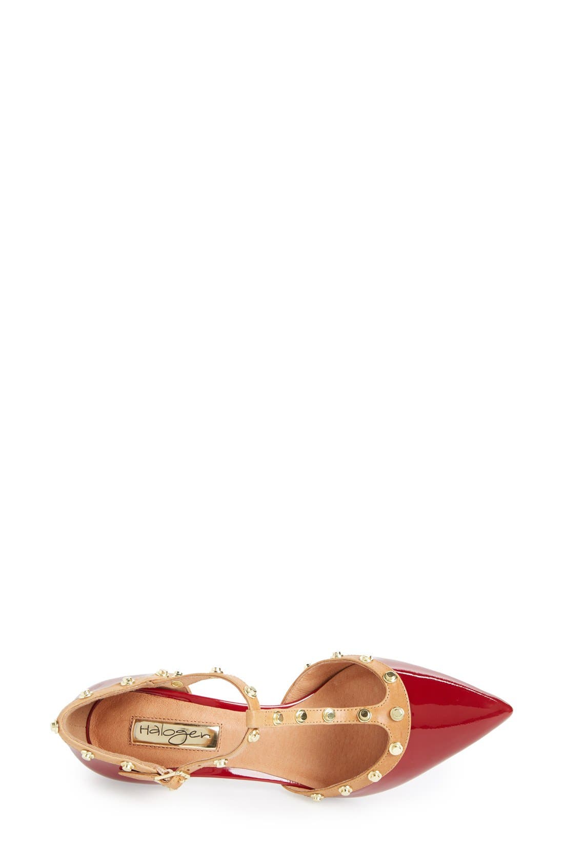 'Martine' Studded T-Strap Pump, Alternate, color, DARK RED PATENT/TAN
