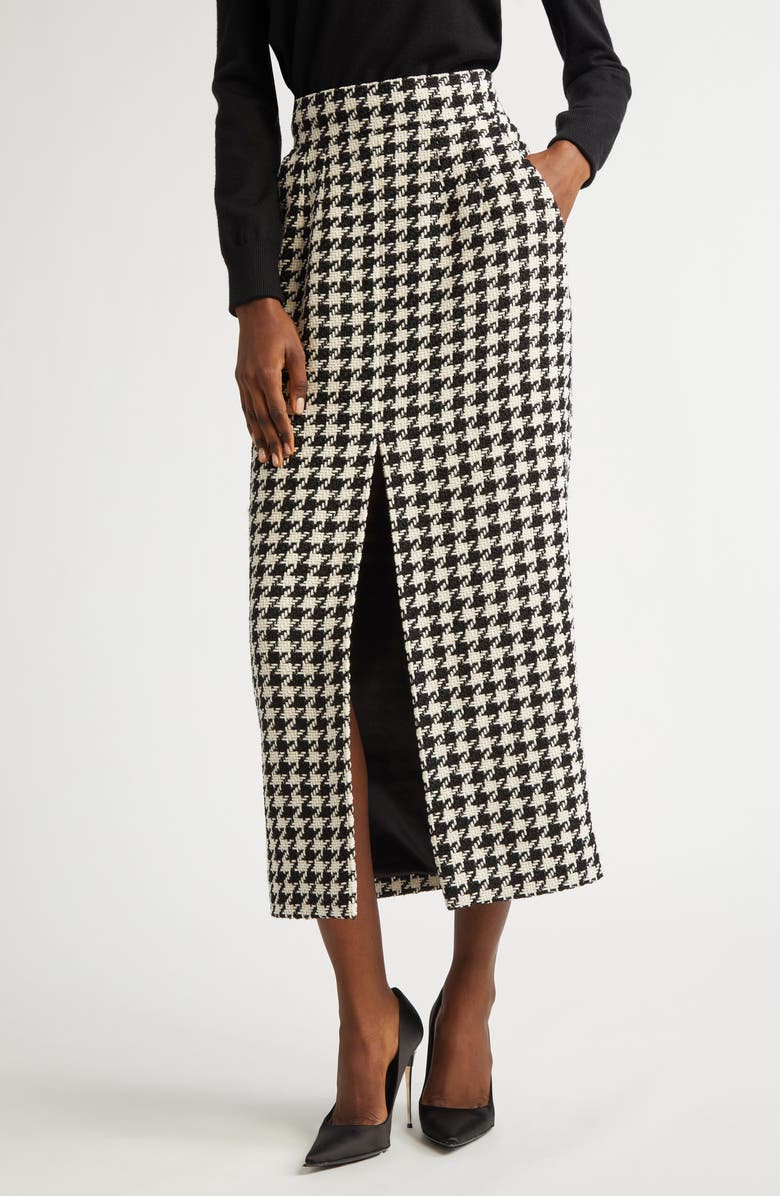 Dolce&Gabbana Macro Houndstooth Long Wool & Cotton Skirt, Main, color, 