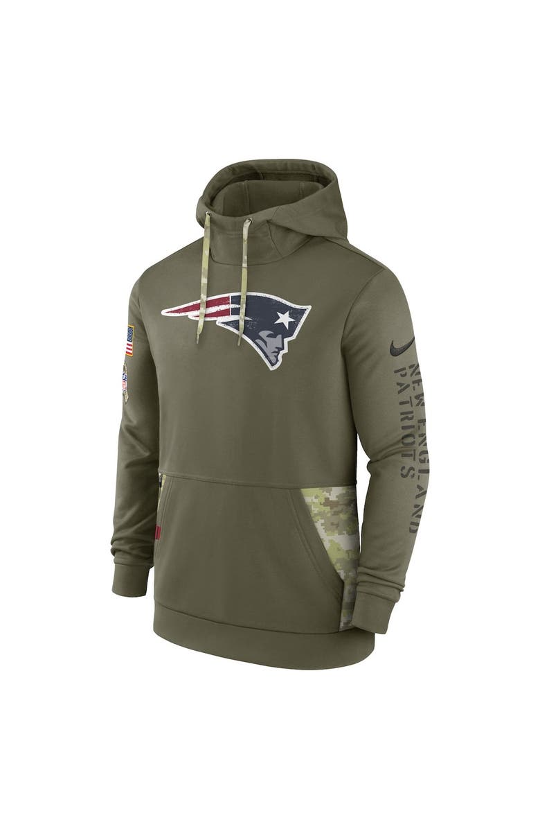 Nike Men's Nike Olive New England Patriots 2022 Salute to Service Therma Performance Pullover Hoodie, Alternate, color, 