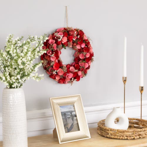 Northlight Wooden Roses Artificial Valentine's Day Wreath In Pink