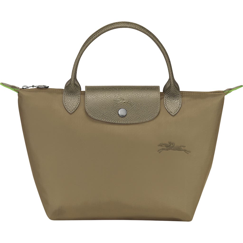 Longchamp Small Le Pliage Green Recycled Canvas Top Handle Bag In Artichoke