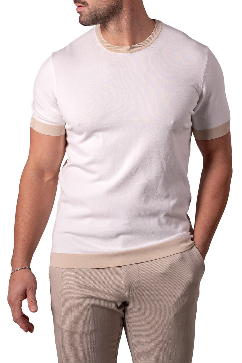 Tipped Short Sleeve Sweater, Alternate, color, WHITE