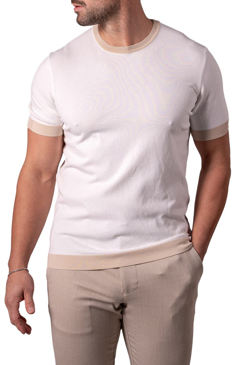 Maceoo Tipped Short Sleeve Sweater, Alternate, color, White