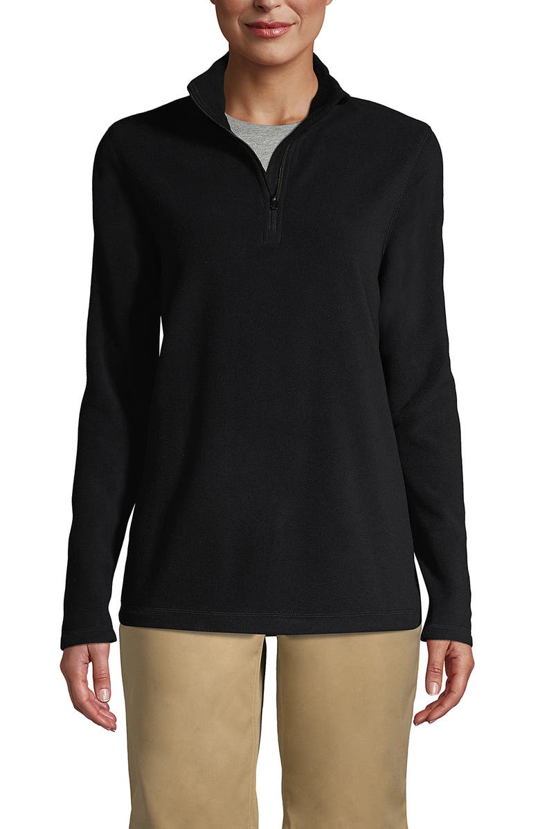 Lands' End School Uniform Young Lightweight Fleece Quarter Zip Pullover, Main, color, Black