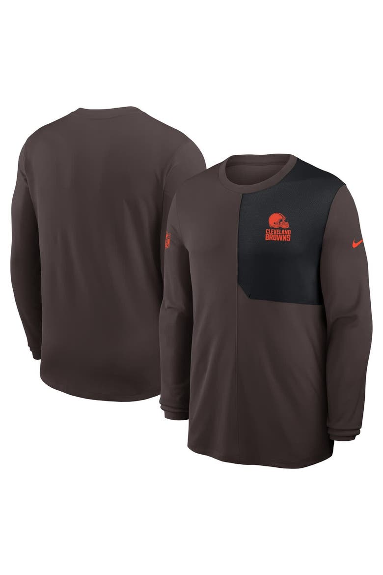 Men's Nike Brown Cleveland Browns Sideline Coach UV Performance Long Sleeve T-Shirt, Alternate, color, Brown