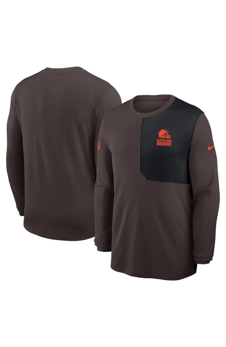 Nike Men's Nike Brown Cleveland Browns Sideline Coach UV Performance Long Sleeve T-Shirt, Alternate, color, Brown