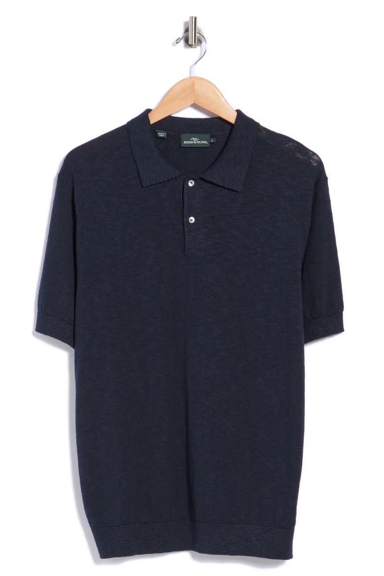 Norris Glacier Cotton & Linen Polo, Main, color, NAVY