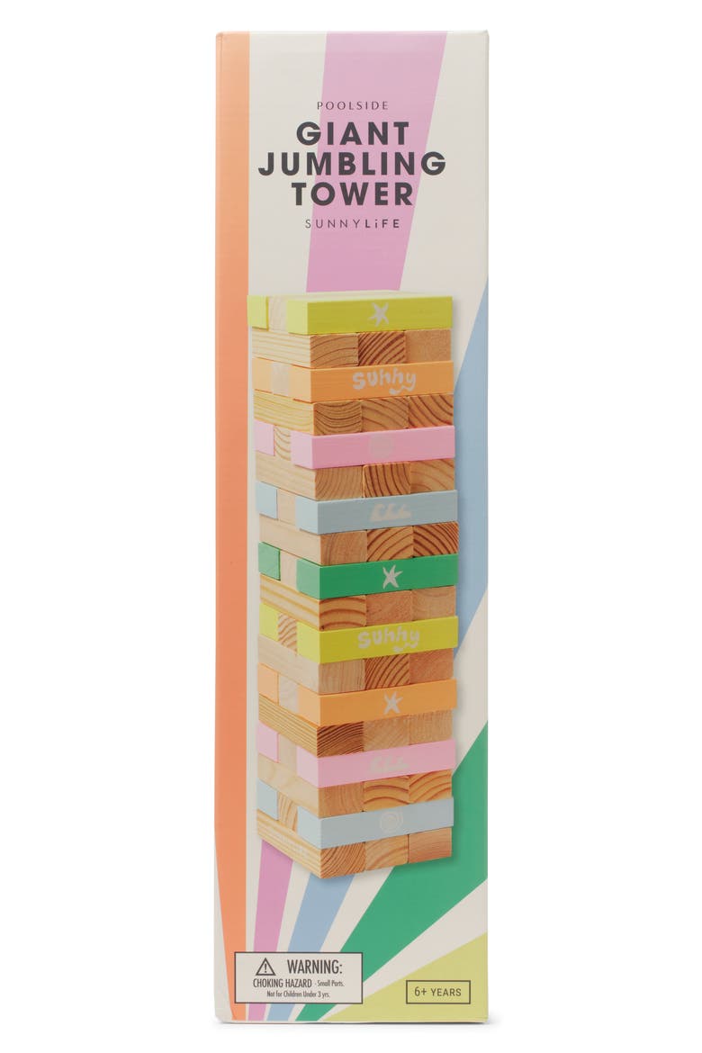 Poolside Giant Wood Jumbling Tower, Alternate, color, PASTEL GELATO