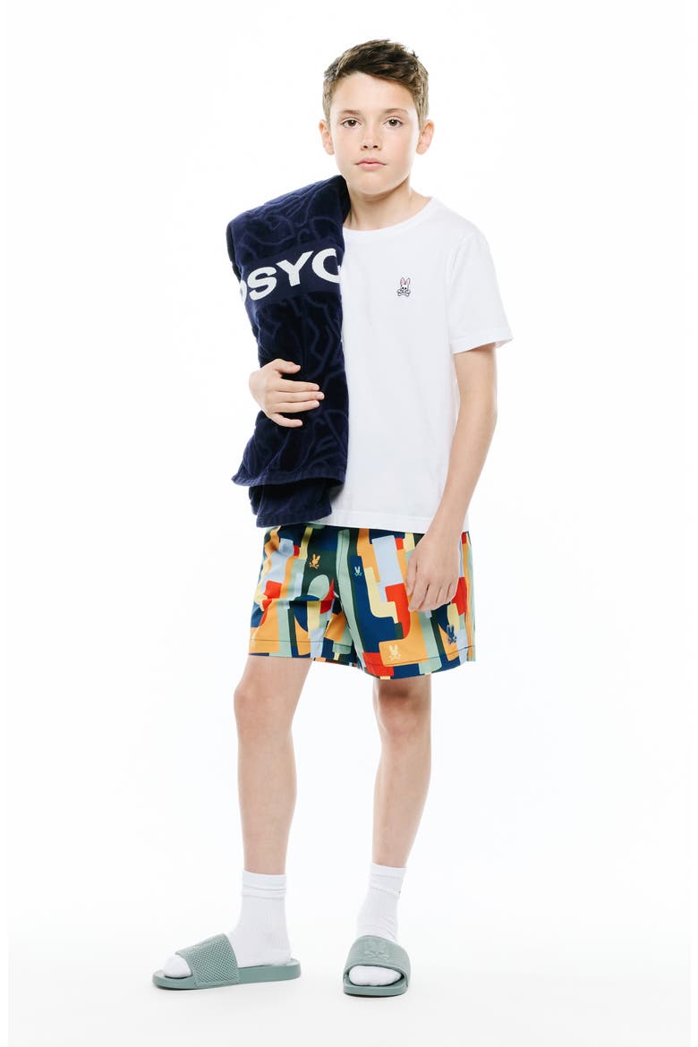 Kids' Wes Allover Print Swim Trunks, Alternate, color, NAVY PEONY
