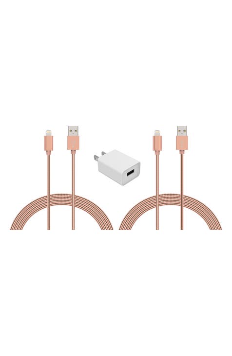 Lightning USB Charge Cord & Adaptor Cube 3-Piece Set - Rose Gold