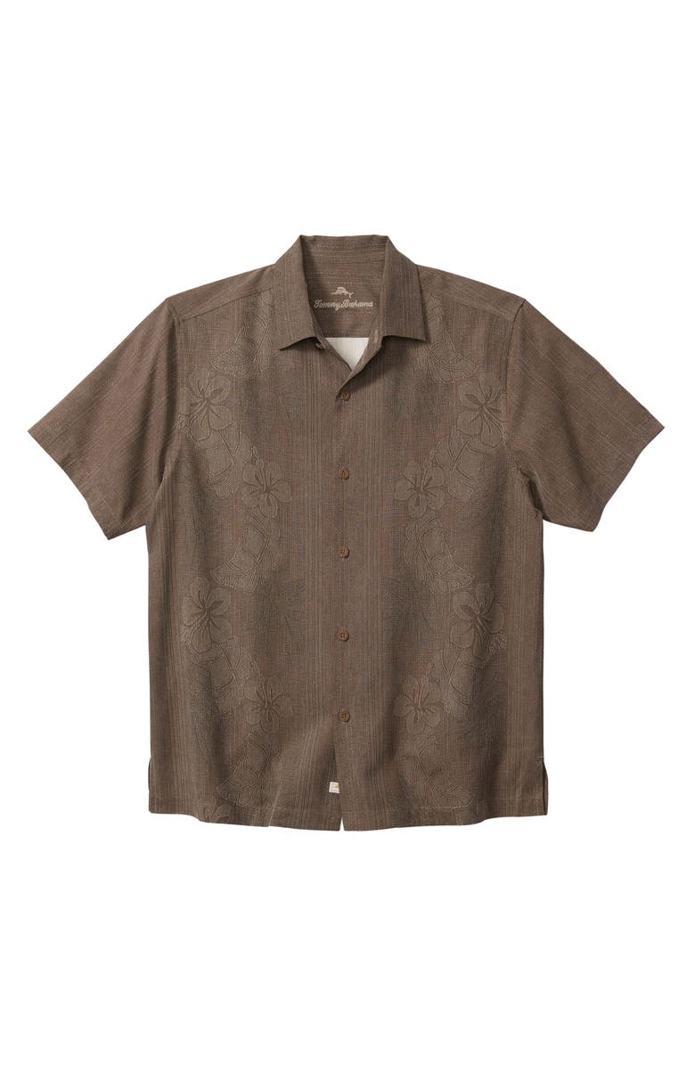 Tommy Bahama Bali Border Floral Jacquard Short Sleeve Silk Button-Up Shirt, Main, color, Auberage