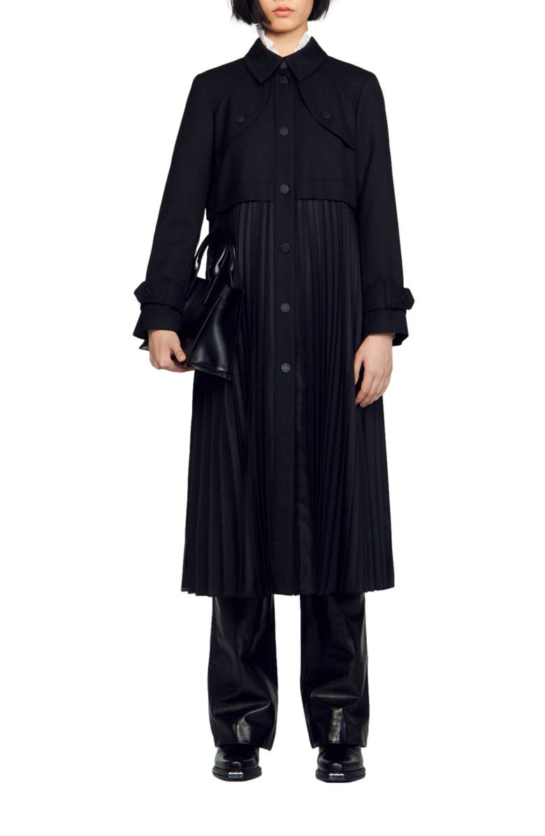 SANDRO Pleated trench coat, Alternate, color, 