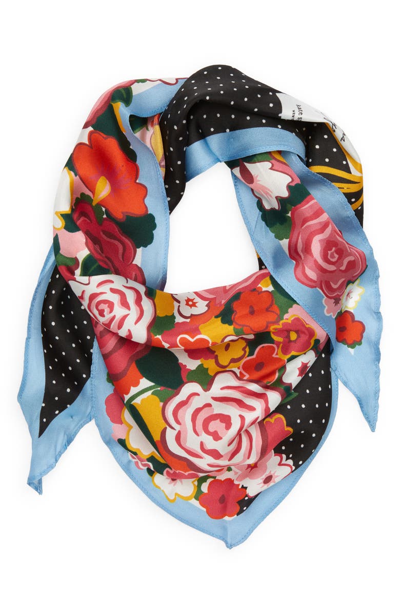 Kate Spade New York floral bouquet silk diamond scarf, Main, color,