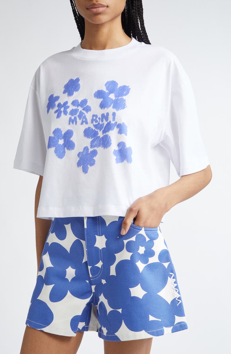 Marni Daisy Garden Crop Logo Graphic T-Shirt, Alternate, color, 