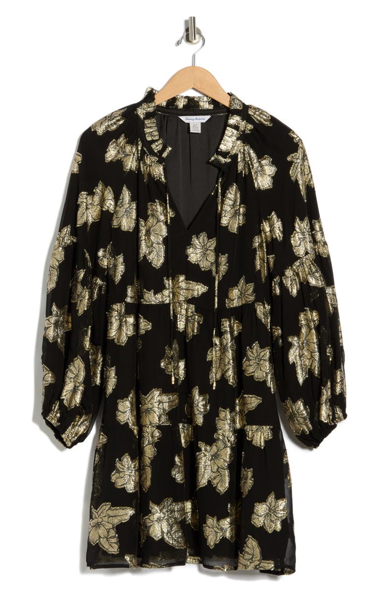 Tommy Bahama Shimmering Shores Long Sleeve Dress, Alternate, color, Black