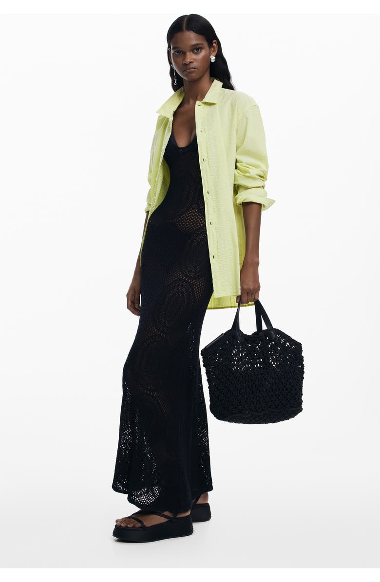 Desigual Open Knit Shopper Bag, Alternate, color, Black