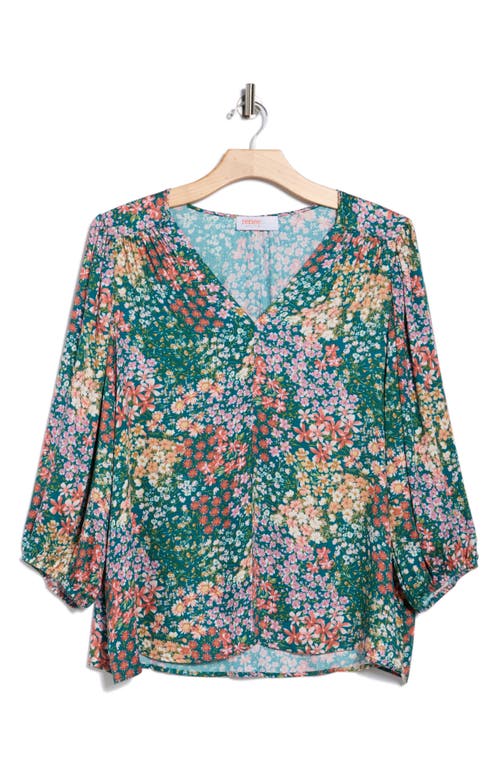 Renee C Floral V-neck Long Sleeve Top In Multi