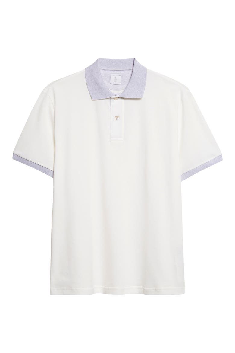 Contrast Trim Cotton Piqué Polo, Alternate, color, WHITE/ MELANGE LIGHT GREY