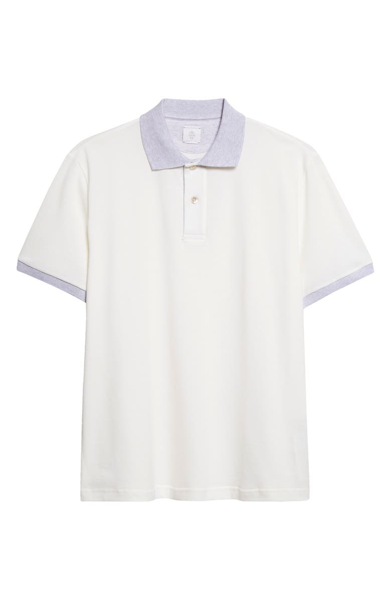 Eleventy Contrast Trim Cotton Piqué Polo, Main, color, White/ Melange Light Grey