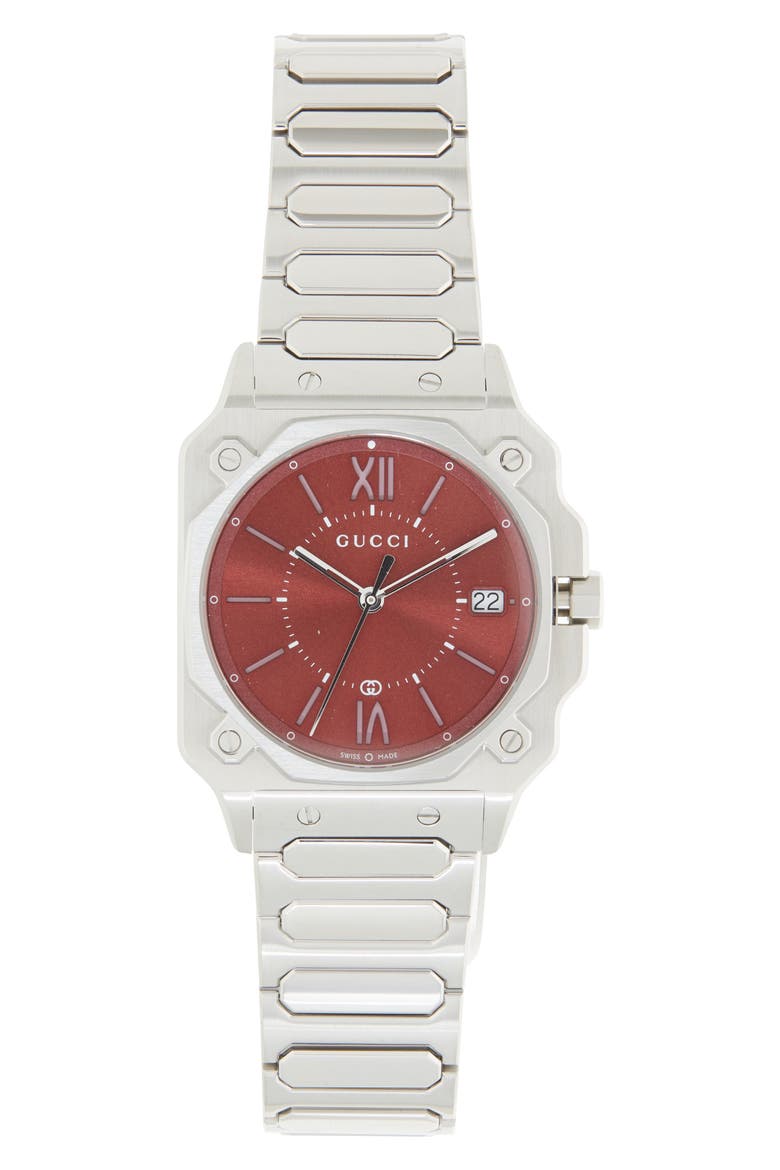 G-Flat Red Bracelet Watch, 30mm, Main, color, SILVER/ RED